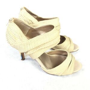 Isola Open Toe High Heels Size 7.5 Womens Cream Ankle Cuff Bootie Snake Textured
